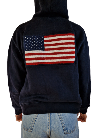 Vintage Ralph Lauren Hoodie Polo Jeans Made In Hong Kong USA Flag Dunkelblau S