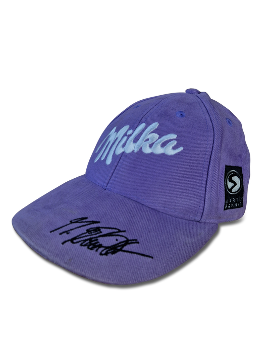 Vintage Milka Cap Martin Schmitt Ski Sport Promo Bestickt Lila