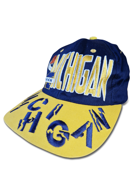 Vintage Michigan Cap Basketball NBA Bestickt Gelb Dunkelblau