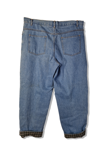 Vintage NoName Jeans Baggy Mit Karomuster Am Bein Hellblau L-XL