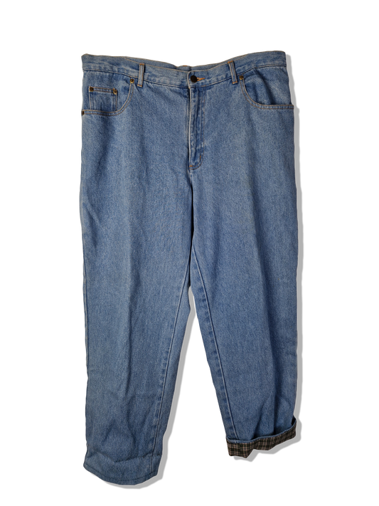 Vintage NoName Jeans Baggy Mit Karomuster Am Bein Hellblau L-XL