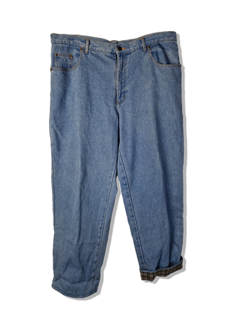 Vintage NoName Jeans Baggy Mit Karomuster Am Bein Hellblau L-XL