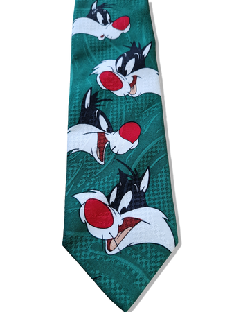 Vintage Looney Tunes Krawatte 1993 Warner Bros Sylvester The Cat Grün