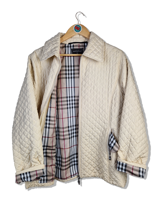 Moderne Sursive Steppjacke Checked Pattern Beige Creme XL