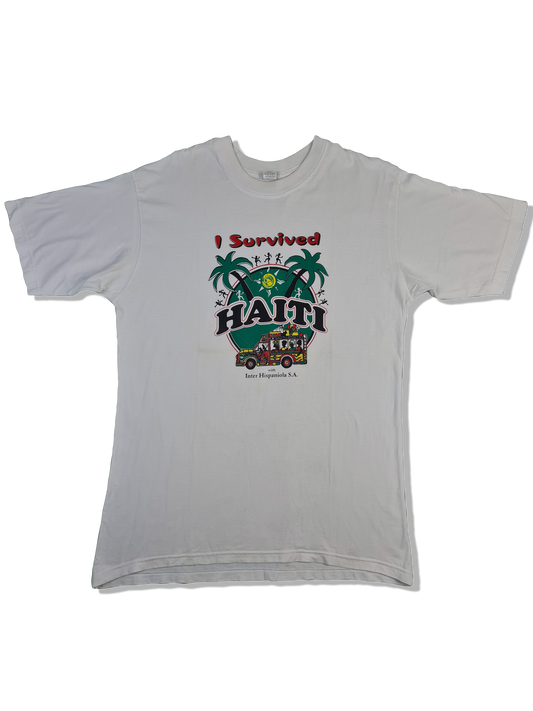 Vintage Tourist Shirt "I survived Haitit..." Bedruckt Weiß XL-XXL