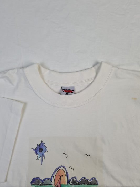 Vintage Art Shirt Painting Rudi Haller 1996 Bedruckt Weiß XXL