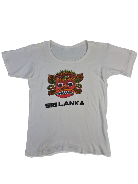 Vintage Tourist Shirt Sri Lanka 80s Single Stitched Bedruckt Weiß S-M