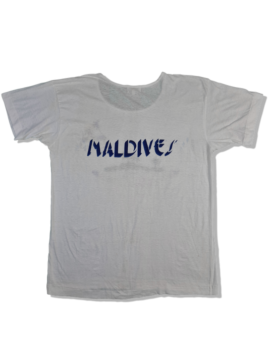 Vintage Tourist Shirt 80s Maldives Trashed (42) M-L