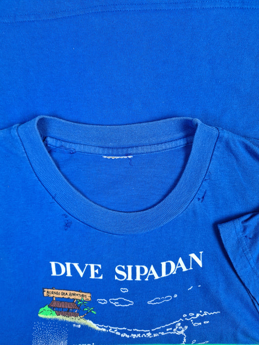 Vintage Tourist Shirt Dive Sipadan Trashed Blau M-L