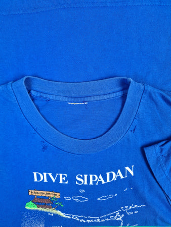 Vintage Tourist Shirt Dive Sipadan Trashed Blau M-L