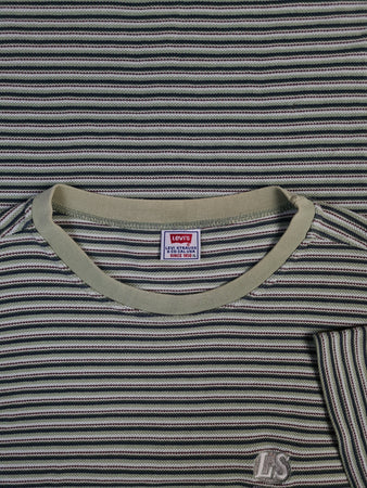 Vintage Levis Shirt Logo Bestickt Gestreift Braun Weiß XL