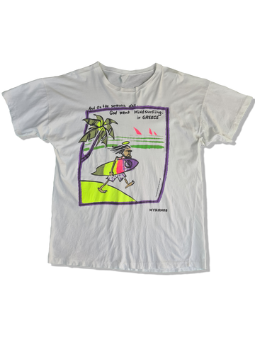 Vintage 4x4 Young Clothing Shirt Tourist Surfing Mykonos Greece Single Stitched Weiß M-L