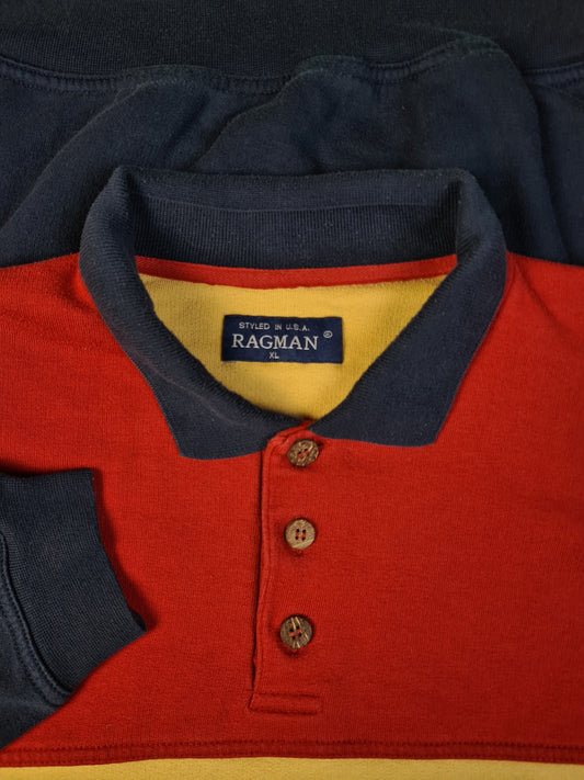 Vintage Ragman Troyer Polokragen Styled In USA Rot Gelb XL