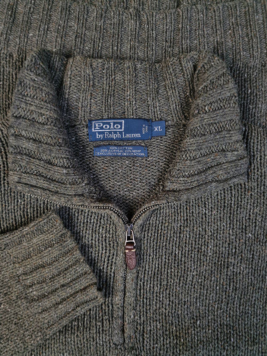 Moderner Ralph Lauren Troyer Knitwear Mit Hanfanteil Ellbogen Patches Braun XL