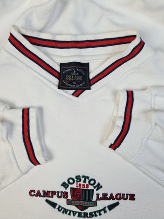 Vintage Daily Shirt Company Sweater "Boston" Bestickt Weiß M-L