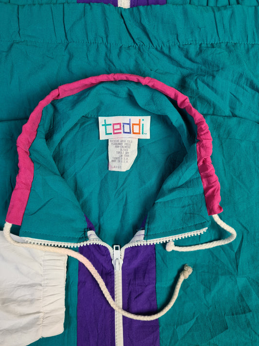 Vintage Teddi Sportjacke 80s Made In USA Grün Weiß L