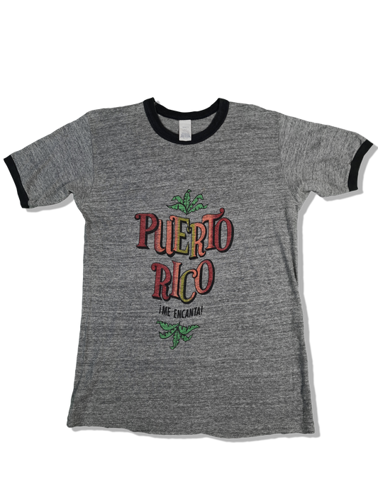 Vintage Sherry Ringer-Shirt 80s Tourist Puerto Rico Grau L-XL