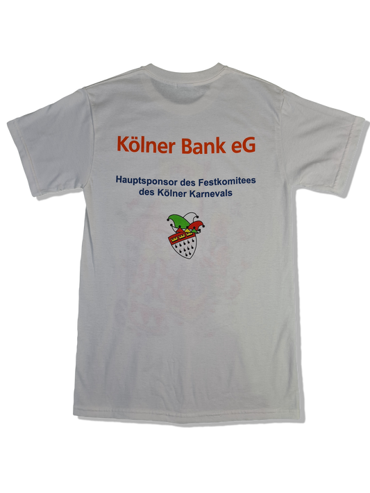 Modernes Gildan Shirt Funny Print Köln Karneval Volksbank Promo Weiß S-M