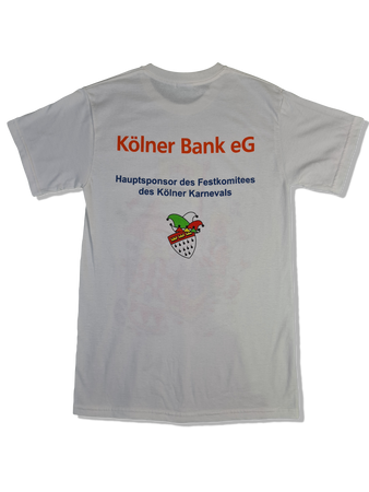 Modernes Gildan Shirt Funny Print Köln Karneval Volksbank Promo Weiß S-M