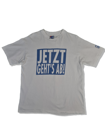 Vintage Hanes Shirt "Jetzt geht's ab!" Made In USA Single Stitched Promo Weiß L