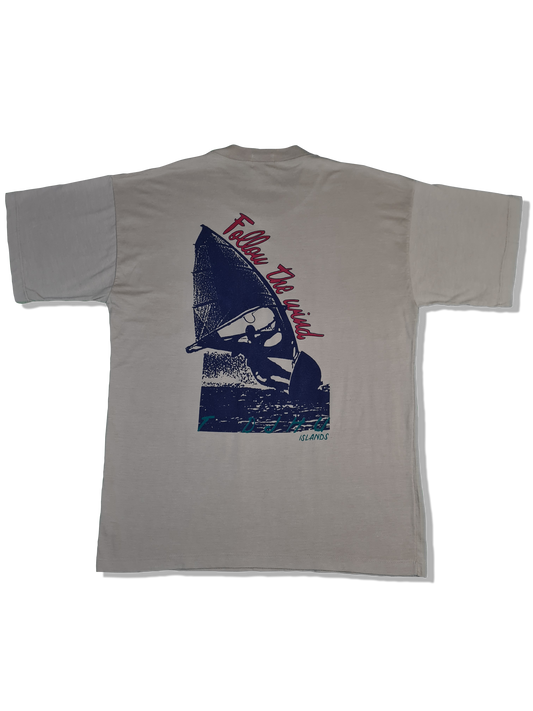 Vintage Wong Designs Shirt Surfing "Follow The Wind" Made In Spain Bedruckt Braun M