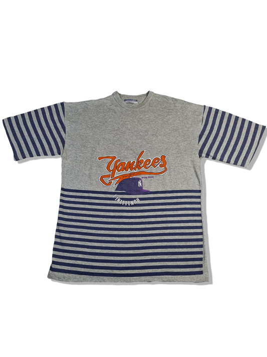 Vintage Kronos Shirt 80s NY Yankees Made In Italy Gestreift Grau Blau L-XL