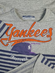 Vintage Kronos Shirt 80s NY Yankees Made In Italy Gestreift Grau Blau L-XL