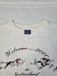 Vintage Cotter Shirt "Bye Bye 1999, Welcome 2000 in Switzerland" Kühe Weiß XL