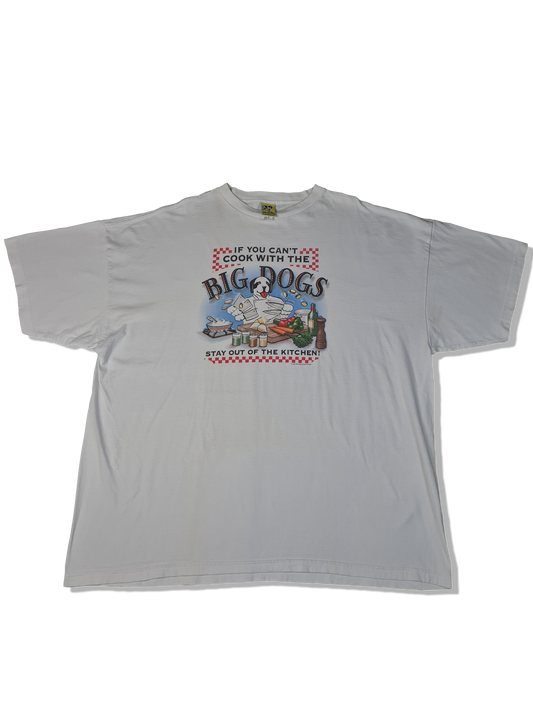 Vintage Big Dog Sportswear Shirt 1997 "If you cant cook with the big dogs..." Made In USA Weiß  XXL-XXXXL