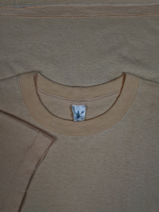 Vintage Basic Shirt 80s Blank Single Stitched Creme Nude XL