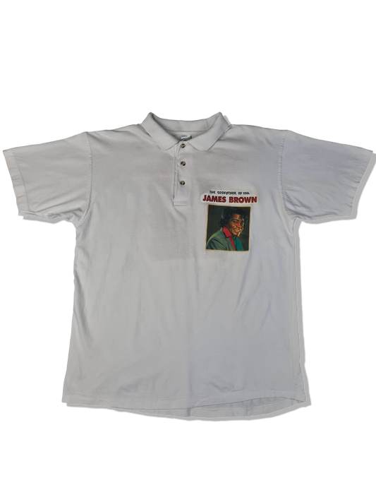 Vintage James Brown Poloshirt "The Godfather Of Soul" Weiß M