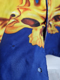 Y2K Identic Kurzarmehemd Burning Skulls Blau Gelb XXL