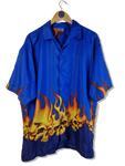 Y2K Identic Kurzarmehemd Burning Skulls Blau Gelb XXL