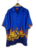 Y2K Identic Kurzarmehemd Burning Skulls Blau Gelb XXL