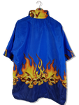 Y2K Identic Kurzarmehemd Burning Skulls Blau Gelb XXL