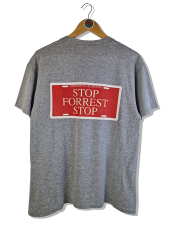 Vintage Bubba Gump Shirt 2003 "Run Forrest/Stop Forrest" Backprint Grau M