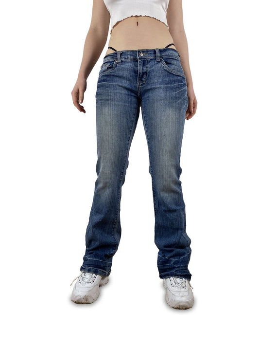 Y2K X-Mail Jeans Low Waist Bestickt Blau S-M